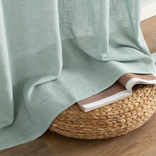 MIULEE Voile Függöny Szett 2db Kék 225x140cm Gyűrűs Modern Félig Átlátszó Lenvászon Hatás Nappali Gyerekszoba