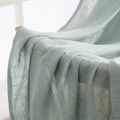 MIULEE Voile Függöny Szett 2db Kék 225x140cm Gyűrűs Modern Félig Átlátszó Lenvászon Hatás Nappali Gyerekszoba