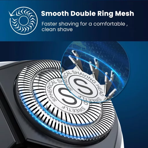 SweetLF Elektromos Borotva Férfiaknak 4D Forgófejes IPX7 Vízálló Száraz Nedves Borotválkozás Szakállvágó LED Kijelző