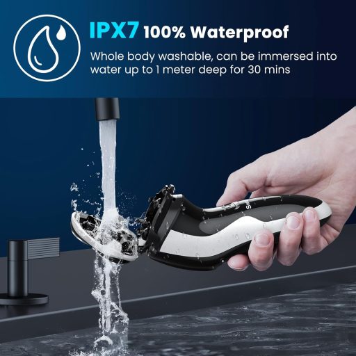 Aparat de Ras Electric SweetLF pentru Bărbați, 4D, Capete Rotative, IPX7 Impermeabil, Bărbierit Uscat și Umed, Trimmer pentru Barbă, Display LED