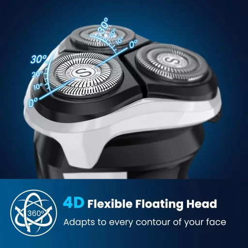 SweetLF Elektromos Borotva Férfiaknak 4D Forgófejes IPX7 Vízálló Száraz Nedves Borotválkozás Szakállvágó LED Kijelző