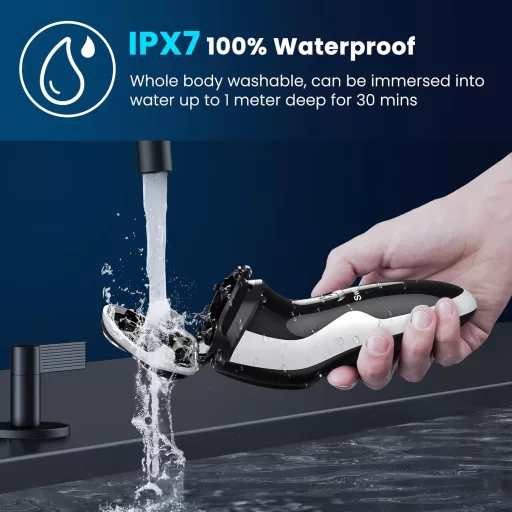 Aparat de Ras Electric SweetLF pentru Bărbați, 4D, Capete Rotative, IPX7 Impermeabil, Bărbierit Uscat și Umed, Trimmer pentru Barbă, Display LED