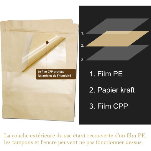 SENENQU 200 db Papírzacskó Ablakkal, 9x14 cm Álló Kraft Tasak Élelmiszerhez és Dióhoz