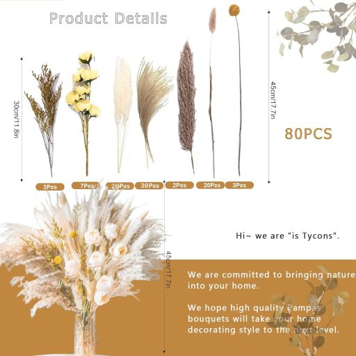 Tycons Pampas Grass 80 db Száraz Virág Dekoráció Boho Stílusú Lakáshoz