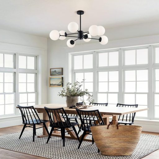 KCO fekete Sputnik csillár 8 izzós mennyezeti lámpa üveggolyóval