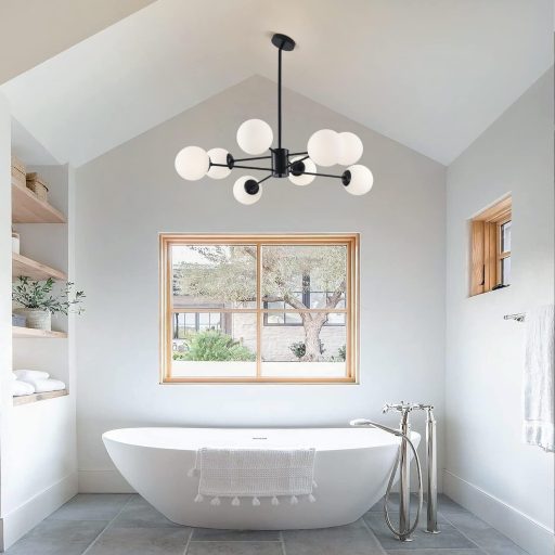 KCO fekete Sputnik csillár 8 izzós mennyezeti lámpa üveggolyóval