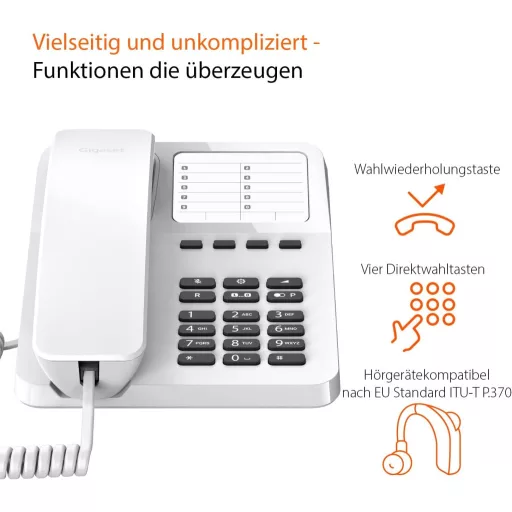 Gigaset DESK 400 vezetékes telefon fehér, hallókészülék kompatibilis