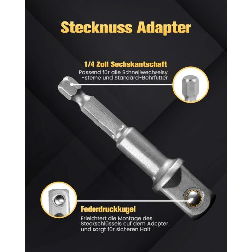 Set 3 adaptoare pentru chei tubulare Mr.wintek 1/4" 3/8" 1/2" SAE Cr-V pentru bormașină