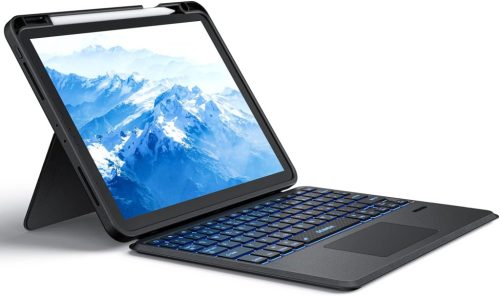 seenda iPad 10 Generációs Tok QWERTZ Bluetooth Billentyűzettel - 7 Színű Háttérvilágítás, Érintőpad, Tolltartó, Levehető Billentyűzet, 10.9"