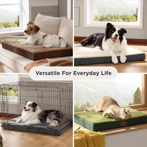 Bedsure Pat Ortopedic pentru Câini de Talie Mică - 76x51x7,6 cm, Saltea Pluș Lavabilă pentru Câini, cu Bază Antiderapantă, Maro
