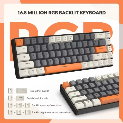 YINDIAO T8 60% Mechanikus Gaming Billentyűzet 68 Gomb TKL Brown Switch RGB
