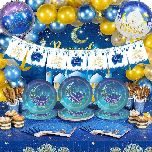 Egyszer Használatos Eid Parti Asztali Készlet, Ramadan Kareem Papír Tányérok és Szalvéták (Kék)
