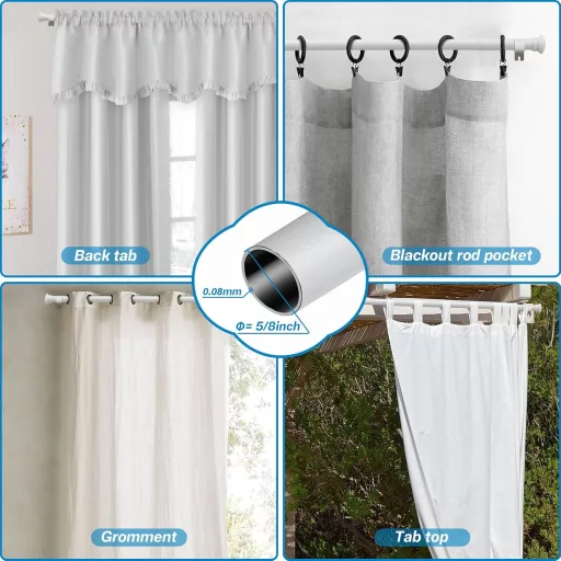 DAKEPOLE Bijeli Set Šipki za Zavjese 71-280 cm, 16 mm Promjer Nehrđajući Čelik Garnitura za Dnevni Boravak, Spavaću Sobu, Dekoraciju Dječje Sobe