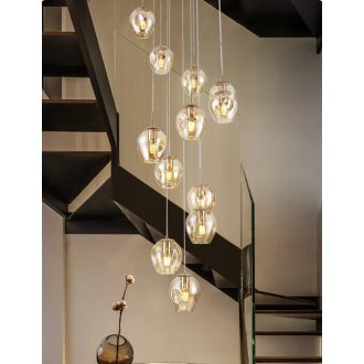   Kinbolas 10 izzós függőlámpa üveggolyó lépcsőhöz hosszú állítható mennyezeti lámpa