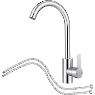   LifHap Konyhai Csaptelep - 360° Forgatható Egykaros Mosogatócsap Rozsdamentes Acélból, G3/8 Csatlakozással, Ezüst Színben