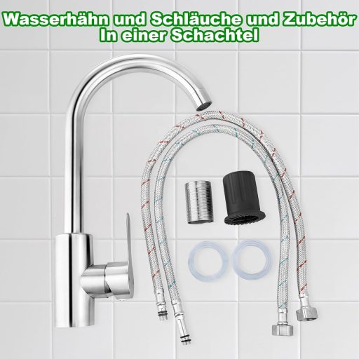 LifHap Konyhai Csaptelep - 360° Forgatható Egykaros Mosogatócsap Rozsdamentes Acélból, G3/8 Csatlakozással, Ezüst Színben