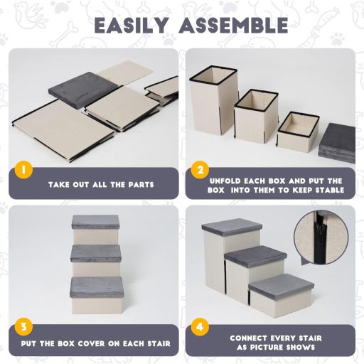 HOMCENT 3 lépcsős összecsukható kutyalépcső macskalepcső tárolóval 74x33x44cm