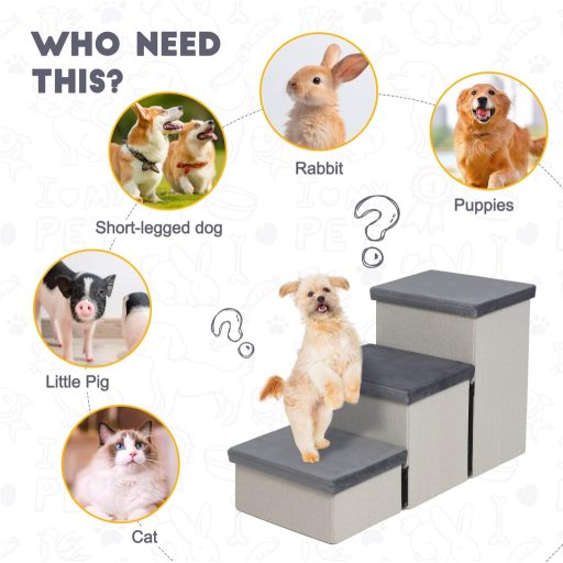 HOMCENT 3 lépcsős összecsukható kutyalépcső macskalepcső tárolóval 74x33x44cm
