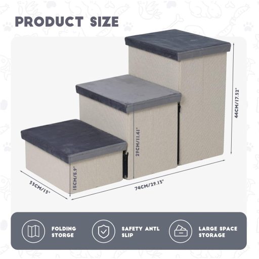 HOMCENT 3 lépcsős összecsukható kutyalépcső macskalepcső tárolóval 74x33x44cm