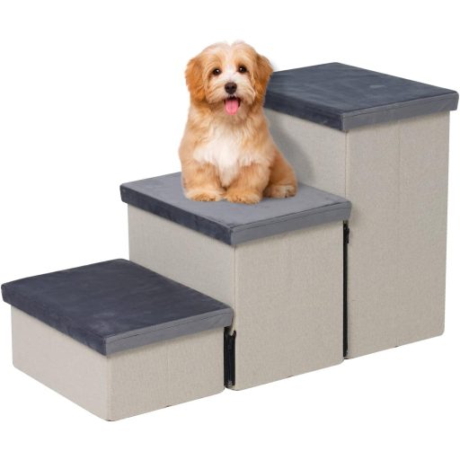 HOMCENT 3 lépcsős összecsukható kutyalépcső macskalepcső tárolóval 74x33x44cm