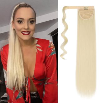   Cybelleza Clip-in konský chvost - 55 cm rovné predĺženie vlasov, 100g syntetický vrkoč, svetlá blond predlžovanie vlasov pre ženy