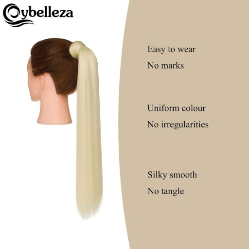 Cybelleza Clip-in konský chvost - 55 cm rovné predĺženie vlasov, 100g syntetický vrkoč, svetlá blond predlžovanie vlasov pre ženy