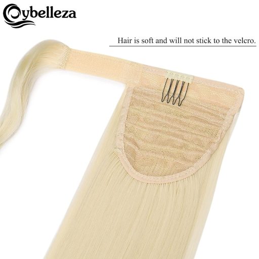 Cybelleza Coadă de Cal cu Clips - Extensie de Păr Drept de 55 cm, Coadă Împletită din Păr Sintetic de 100g, Păr Blond Deschis pentru Volumizare, Femei