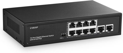 10 Portos Gigabit PoE Switch - 8 PoE+ Port, 120W, Ventilátor Nélküli