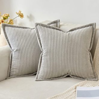   MIULEE Menčestrová obliečka na vankúš 45x45 cm svetlosivá pruhovaná 2 ks