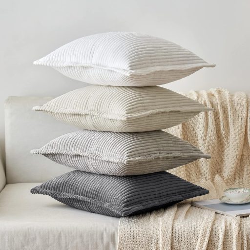 MIULEE Menčestrová obliečka na vankúš 45x45 cm svetlosivá pruhovaná 2 ks