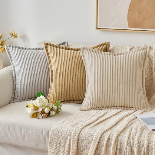 MIULEE Kordbársony Párnahuzat 40x40 cm Bézs Csíkos 2 db Dekoratív Kanapé Párna
