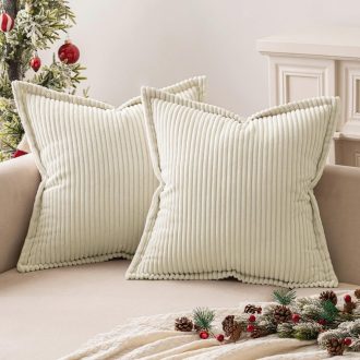   MIULEE Kordbársony Párnahuzat 45x45 cm Krém Csíkos Dekoratív Párnabetét 2 db