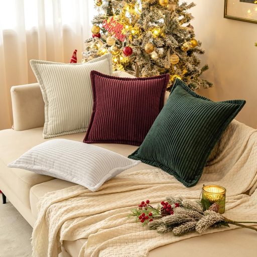 MIULEE Kordbársony Párnahuzat 45x45 cm Krém Csíkos Dekoratív Párnabetét 2 db