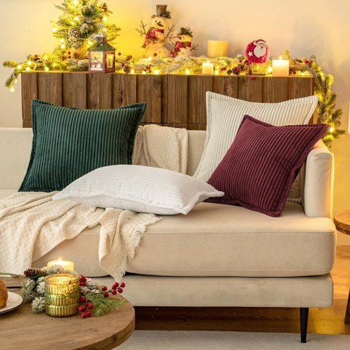 MIULEE Kordbársony Párnahuzat 45x45 cm Krém Csíkos Dekoratív Párnabetét 2 db