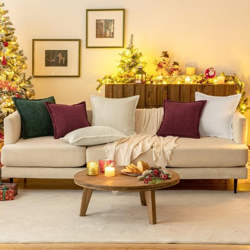 MIULEE Kordbársony Párnahuzat 45x45 cm Krém Csíkos Dekoratív Párnabetét 2 db