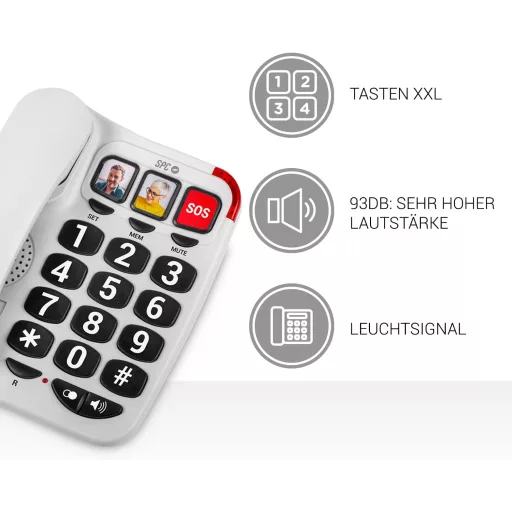 SPC Comfort Numbers 2 Időseknek Nagy Gombos Vezetékes Telefon Fotóval