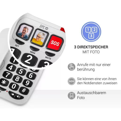 SPC Comfort Numbers 2 Időseknek Nagy Gombos Vezetékes Telefon Fotóval