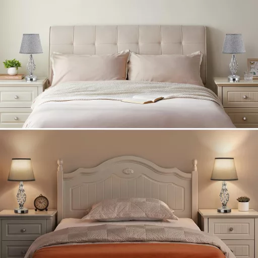 Set de 2 lămpi de masă cu control tactil Kakanuo, cu încărcare USB-C, 3 trepte de intensitate, abajur din in gri