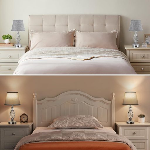 Kakanuo 2 darabos érintésérzékeny asztali lámpa USB-C töltéssel, 3 fokozatú fényerő, szürke lenvászon búra