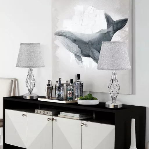 Set de 2 lămpi de masă cu control tactil Kakanuo, cu încărcare USB-C, 3 trepte de intensitate, abajur din in gri