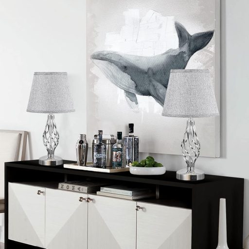 Kakanuo 2 darabos érintésérzékeny asztali lámpa USB-C töltéssel, 3 fokozatú fényerő, szürke lenvászon búra