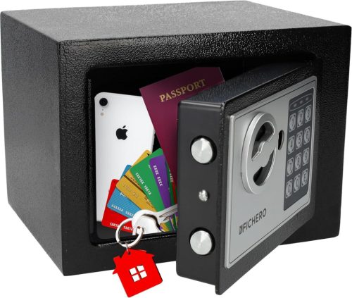 Silvergear Elektronikus Széf Otthonra - 3-8 Számjegyű Kóddal, 2 Kulccsal, Tűzálló Acél Páncélszekrény Pénz és Ékszer Biztonságos Tárolására,