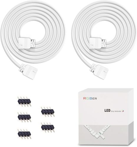 Plozoe LED Szalag Hosszabbító Kábel - 2 db 2m Fehér 4-Pin Csatlakozó RGB 3528 5050 2835 LED Szalaghoz - Szerszám Nélküli Telepítés