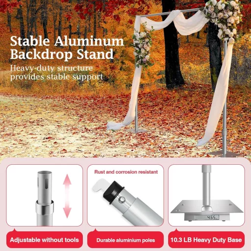 EMART Foto Pozadie Stojan 3x3m - Nastaviteľný Svadobný Dekoračný Rám pre Štúdiové Fotenie, Podujatia, Narodeniny, Držiak na Kvety a Balóny