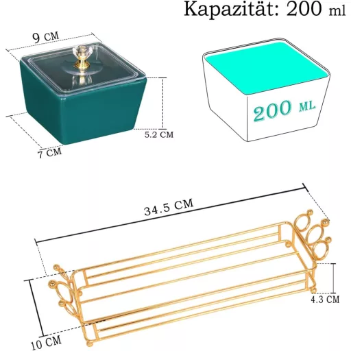 YA JU Kerámia Tálka Szett Fém Tálcával, 6 Kivehető Tál Fedővel, Snack Dip Gyümölcs Édesség Tálaláshoz Zöld