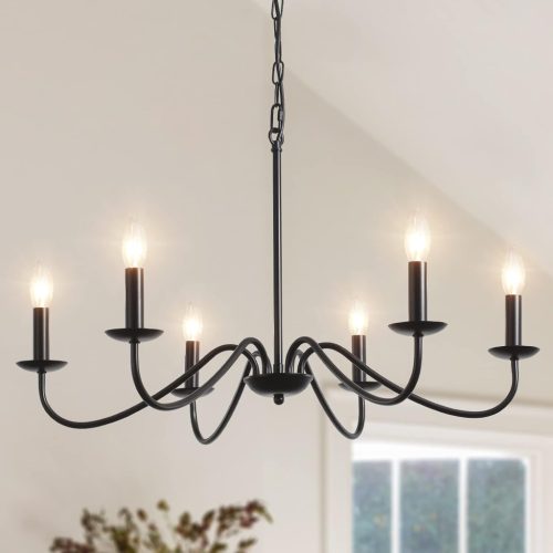 Candelabru Vintage Negru Mrhyswd - Lampa Suspendată Antică cu 6 Brațe și Dulie E14 - Lampă Industrială de Plafon pentru Living, Dormitor, Bucătărie, Hol