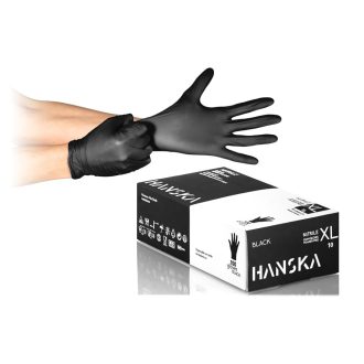   HANSKA 100 db fekete nitril eldobható kesztyű XL méret, pudramentesítve