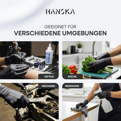 HANSKA 100 ks čiernych nitrilových jednorazových rukavíc, veľkosť XL, bez púdru