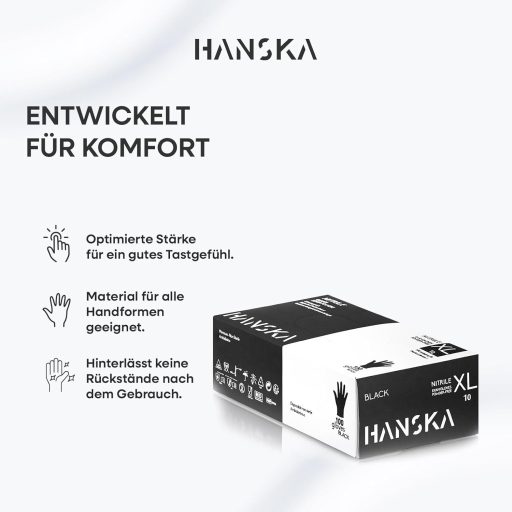 HANSKA 100 ks čiernych nitrilových jednorazových rukavíc, veľkosť XL, bez púdru