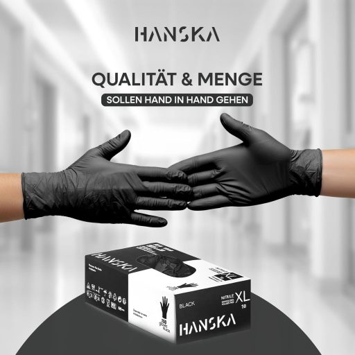 Mănuși de unică folosință din nitril negru HANSKA, 100 bucăți, mărimea XL, fără pudră